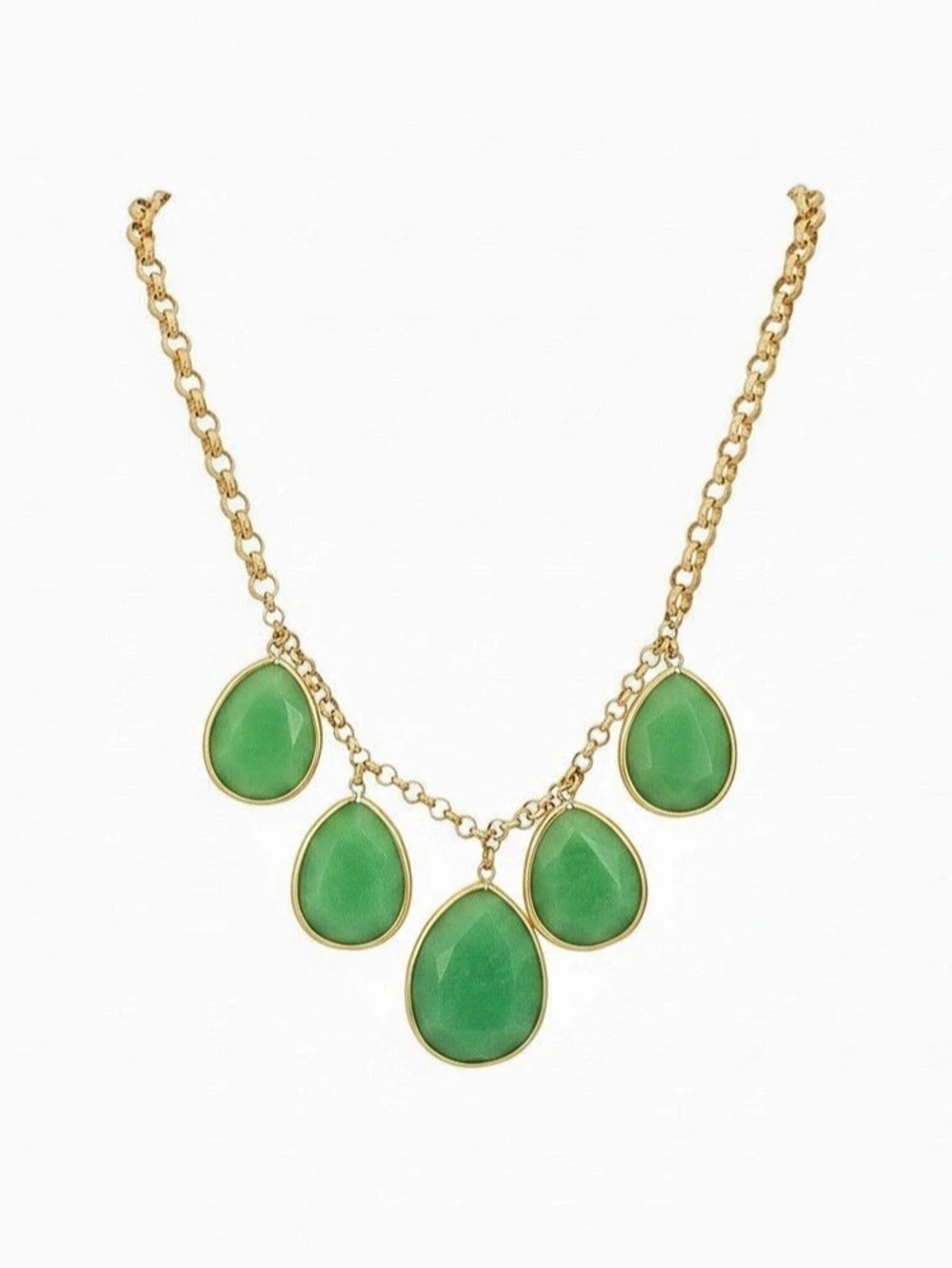 VTG Fossil Gold Green Faceted Stone Bib Statement Necklace Key Charm Pristine